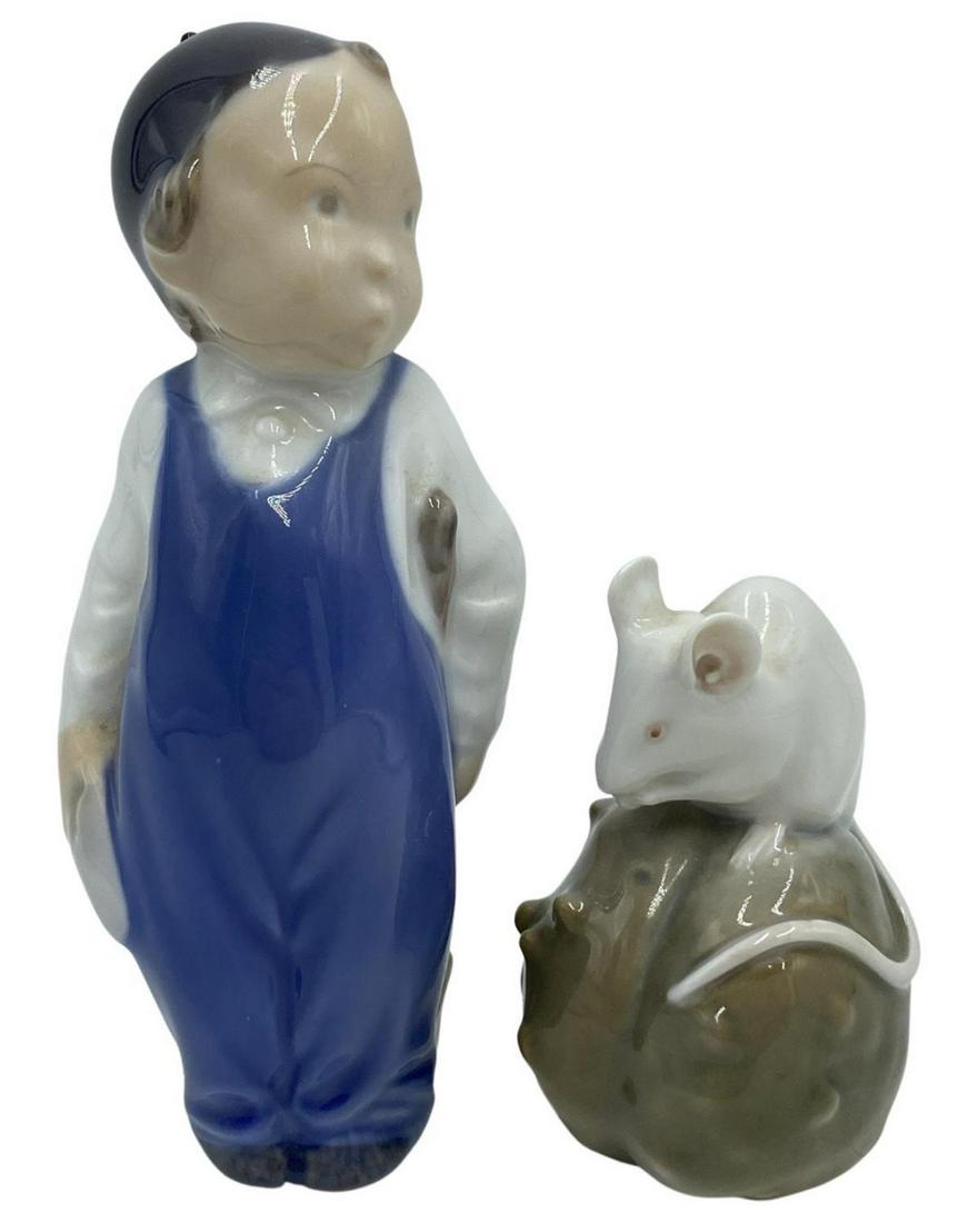 Pair of Royal Copenhagen Porcelain Figurines Boy with Broom & Mouse on a Chestnut (1 of 1)