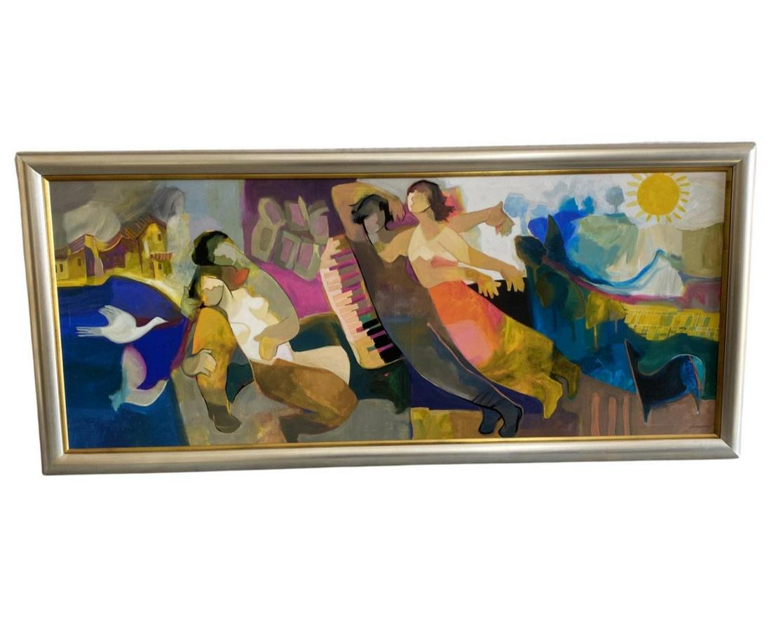 Signed Hessam Abrishami (B. 1951) Limited Edition Giclee on Canvas Figural Scene: Signed Hessam Abrishami (B. 1951) Limited Edition Giclee on Canvas Figural Scene. Signed & numbered 187/395, measures H: 23" x L: 57", 2 1/2" frame