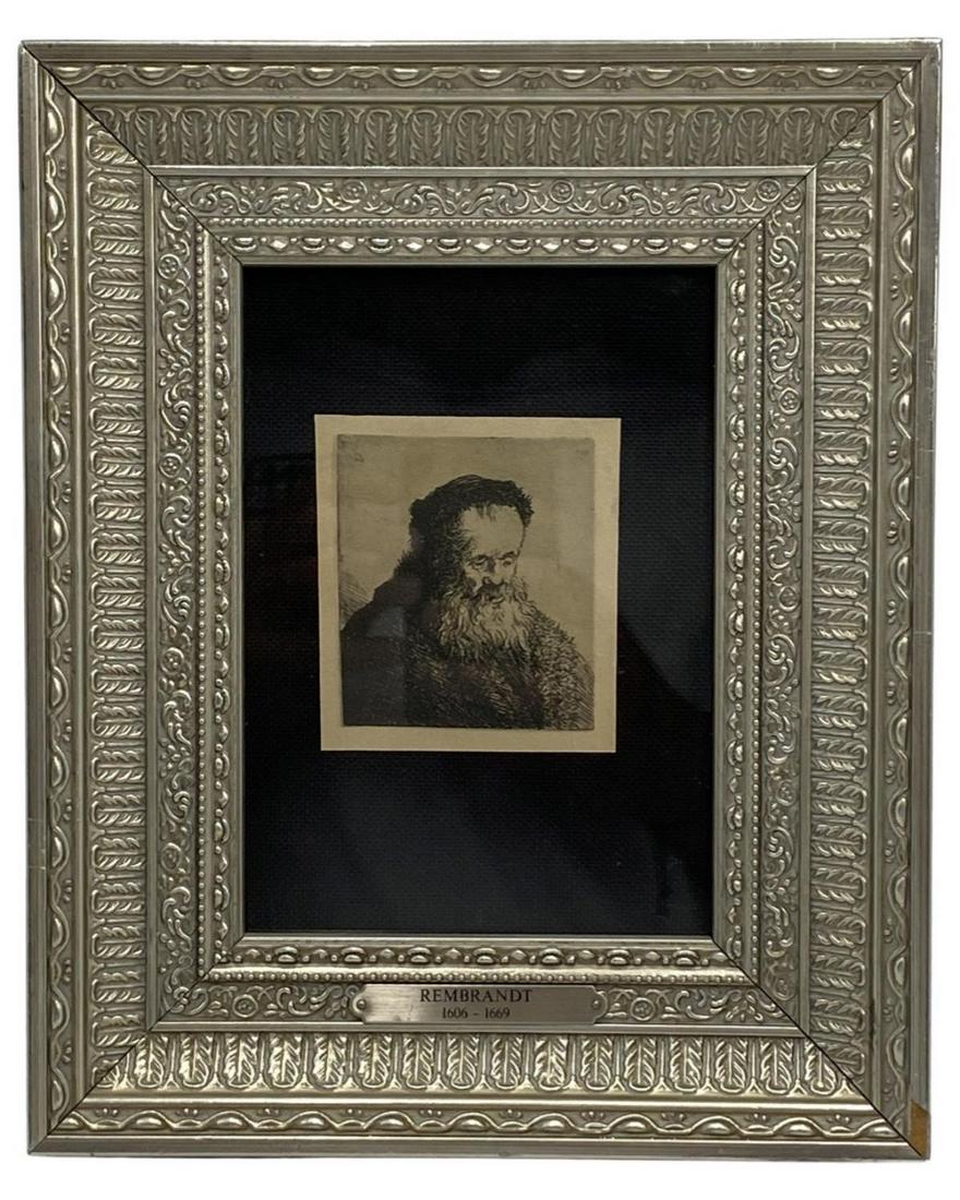 Rembrandt Van Rijn (Dutch, 1606-1669) Antique Etching Old Man with Square Beard & Cap (Circa. 1880) (1 of 2)