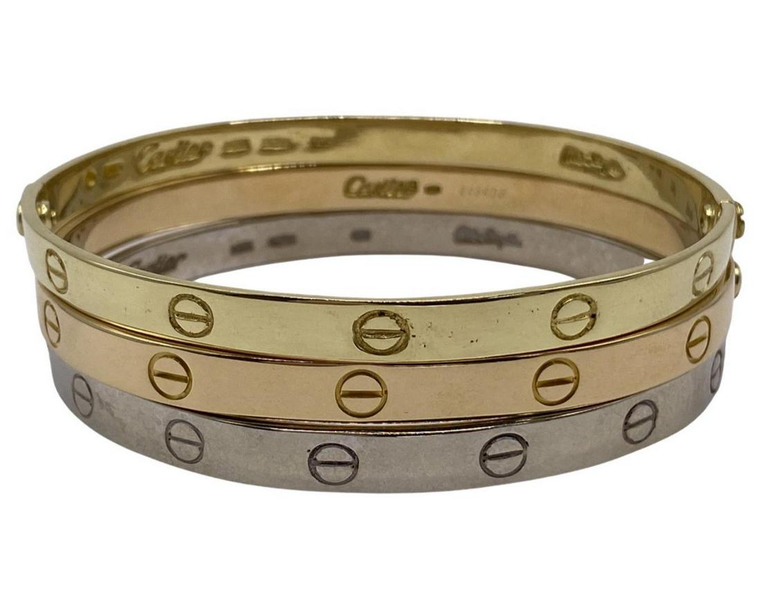 Three Cartier 18kt YG + WG + RG Love Bangles by Aldo Cipullo (1 of 2)