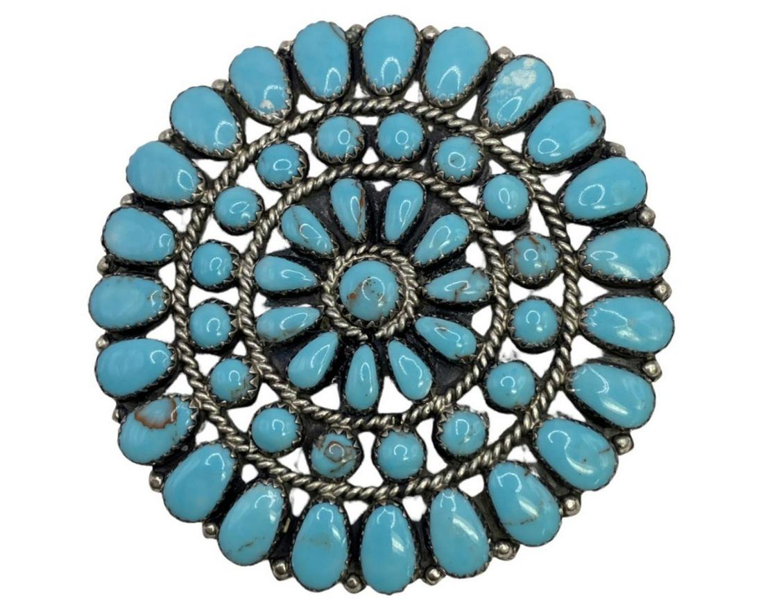 Signed Native American Sterling Silver & Turquoise Brooch (1 of 2)