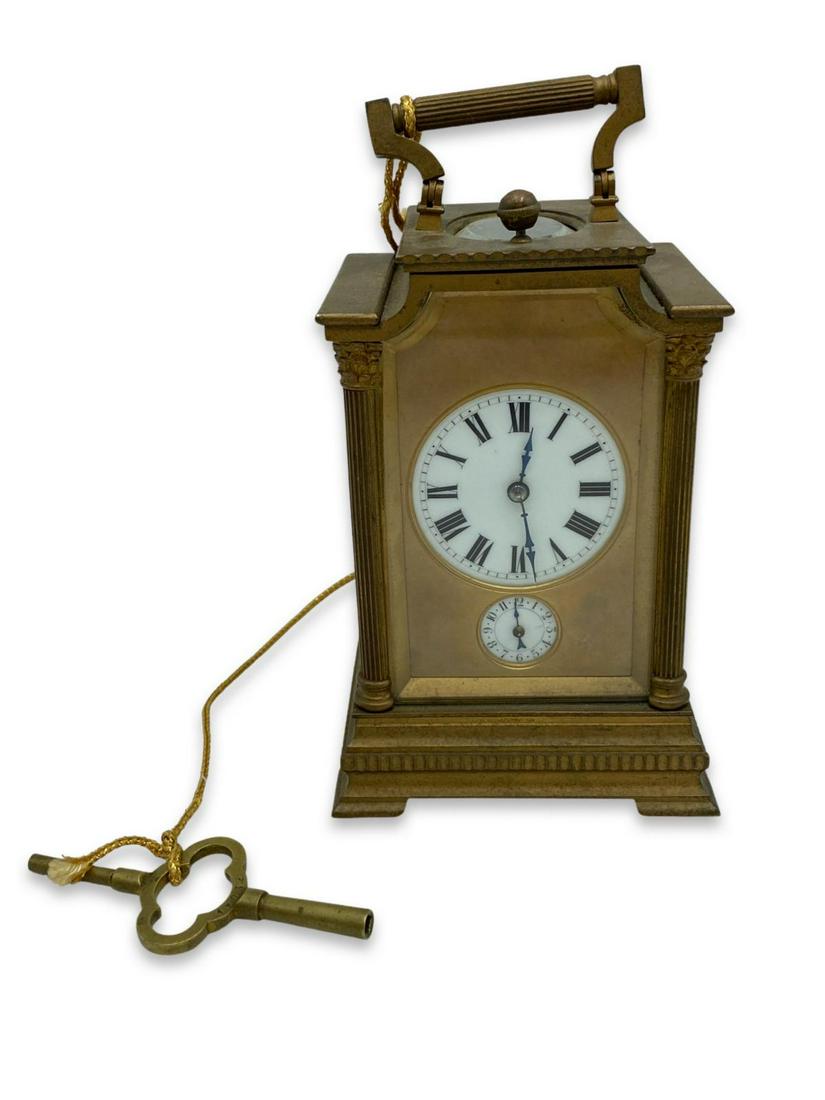 Antique French Aiguilles Carriage Clock In Brass Case With Glass Marked
