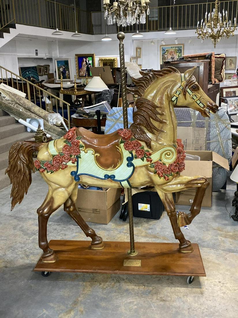 John Garton Carousel Horse Victorian Rose Commissioned 1988 Carved and Painted Wood Horse (1 of 3)