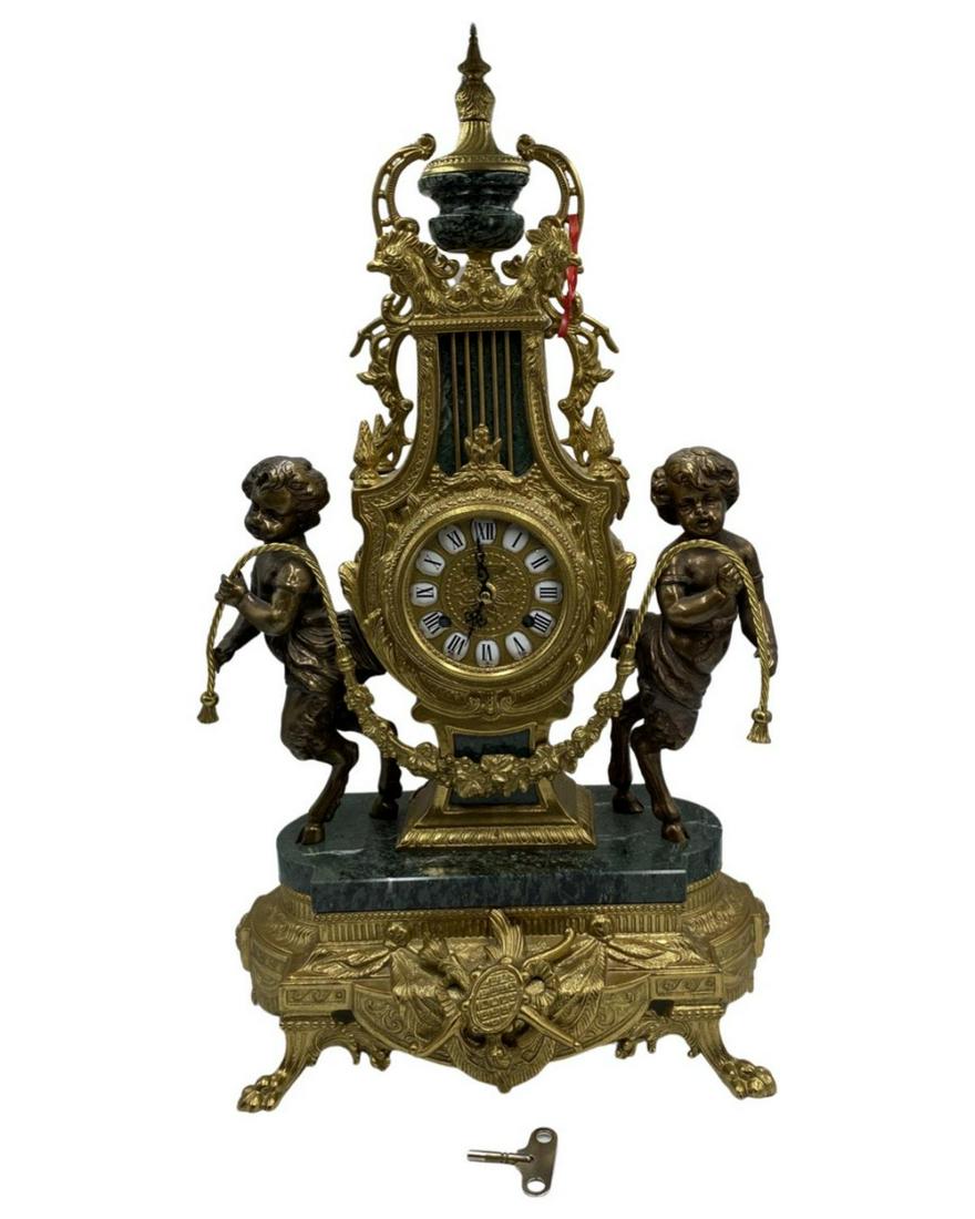 European Dore Bronze & Green Marble Figural Clock (1 of 3)