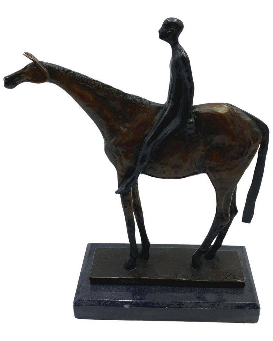 Signed Frank Califano (American) 20th Century Bronze Sculpture on Marble Base Rider Astride Horse (1 of 3)