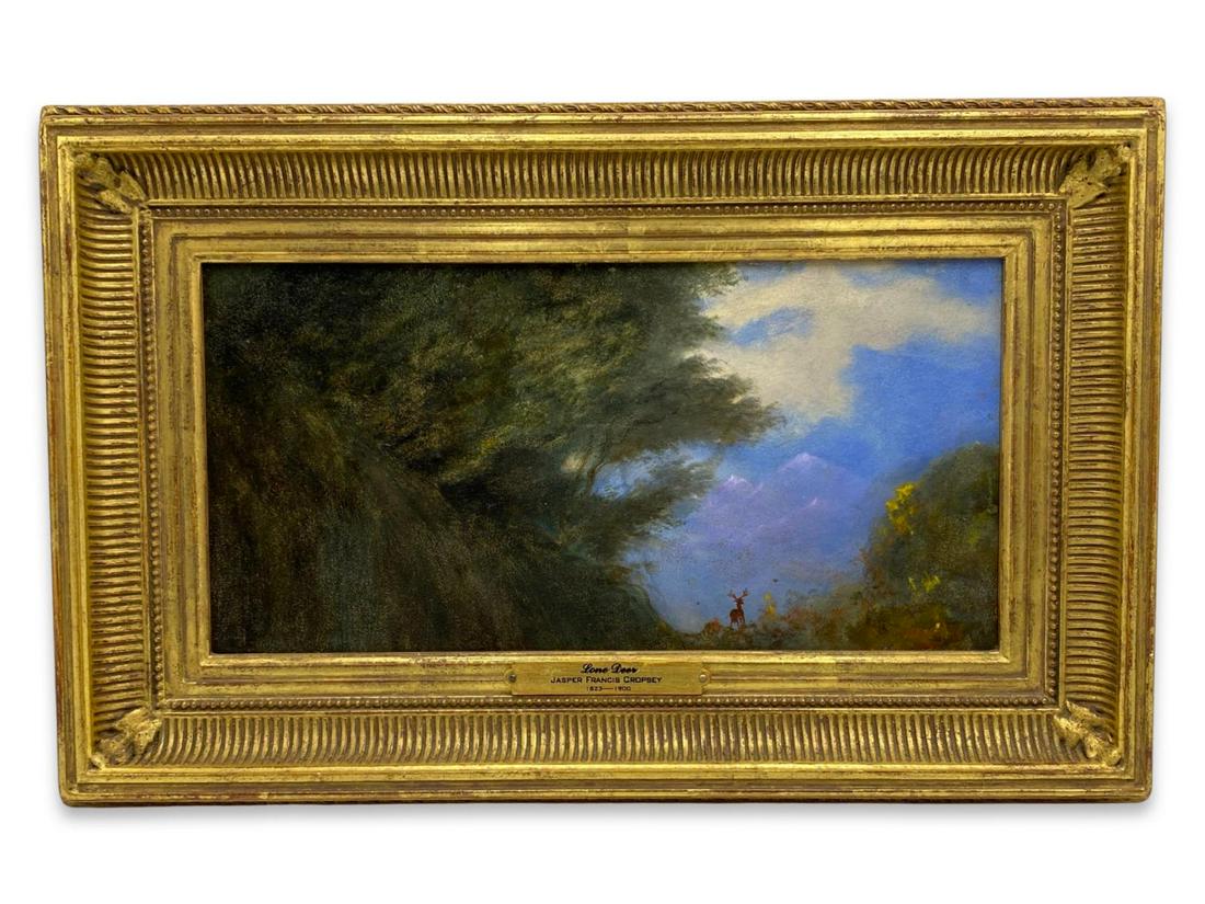 Signed Jasper Francis Cropsey (American, 1823-1900) Oil Painting on Board Lone Deer (1 of 3)