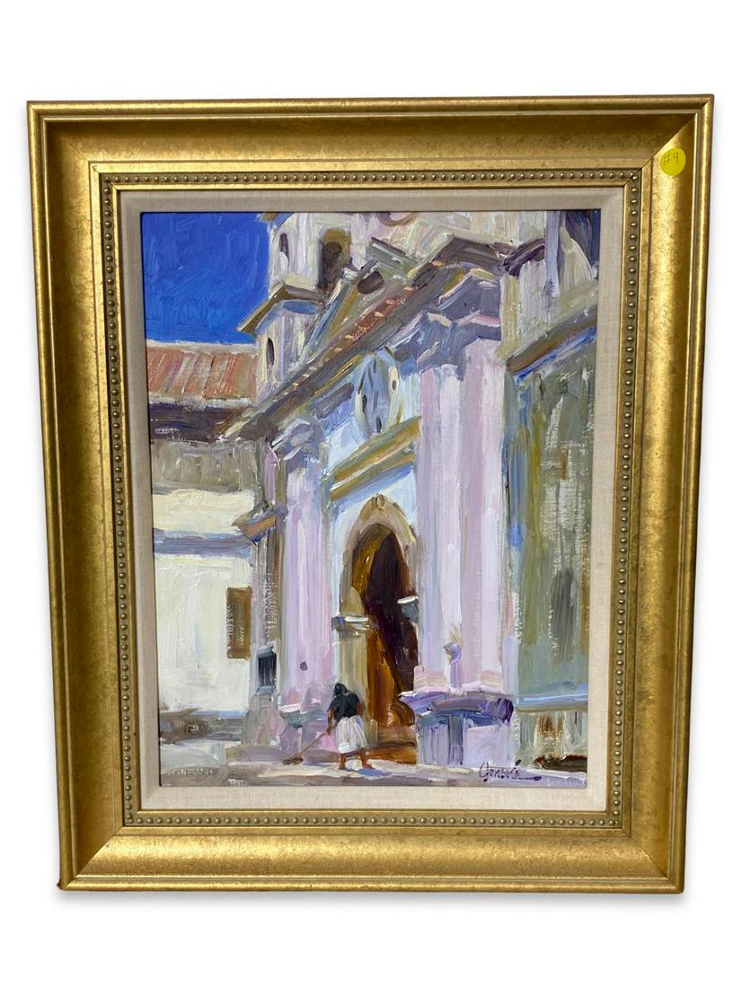 Signed Walt Gonske (American b. 1942) Oil Painting on Canvas Church at Taxco Mexico (1 of 3)