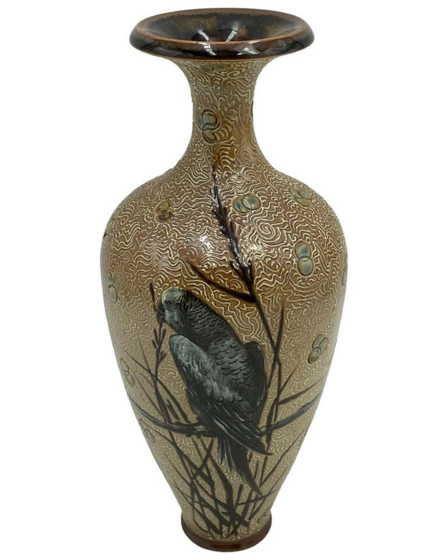Signed Doulton Lambeth Stoneware Vase by Florence E. Barlow, Decorated with Birds (1 of 2)