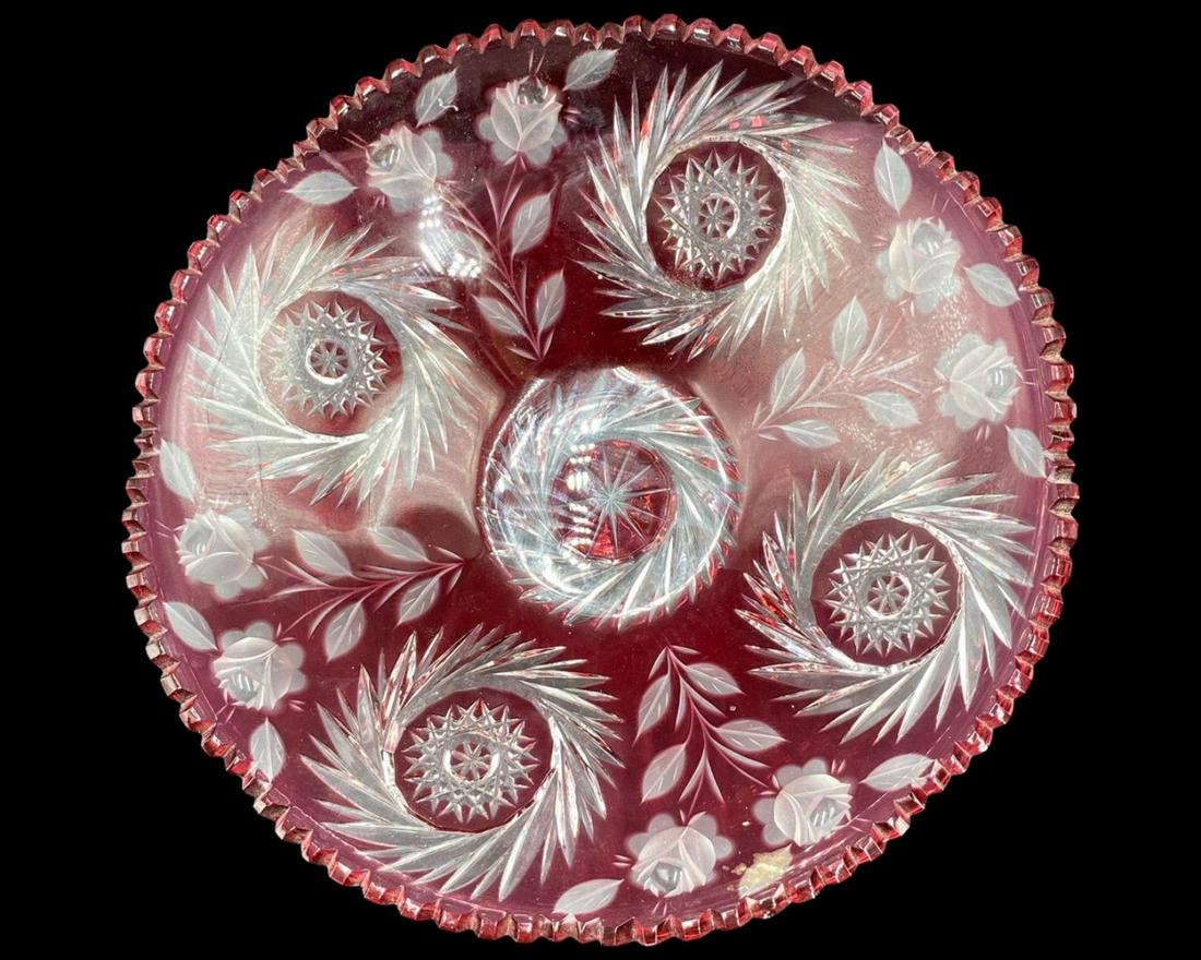 Bohemian Cranberry Cut to Clear Crystal Bowl (1 of 2)