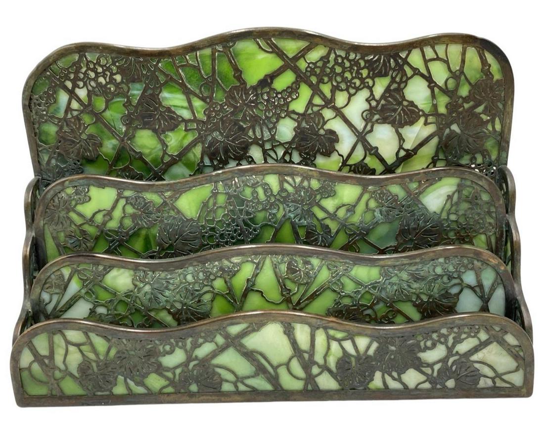 Tiffany Studio Grapevine Bronze & Glass Letter Holder (1 of 3)