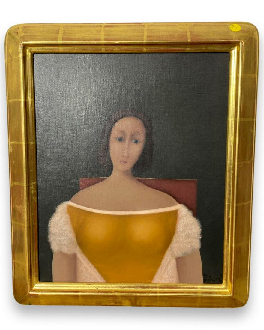 Signed Branko Bahunek (Croatian, 1935-2005) Oil Painting on Canvas Ladies Portrait on Carved Gilt (1 of 4)