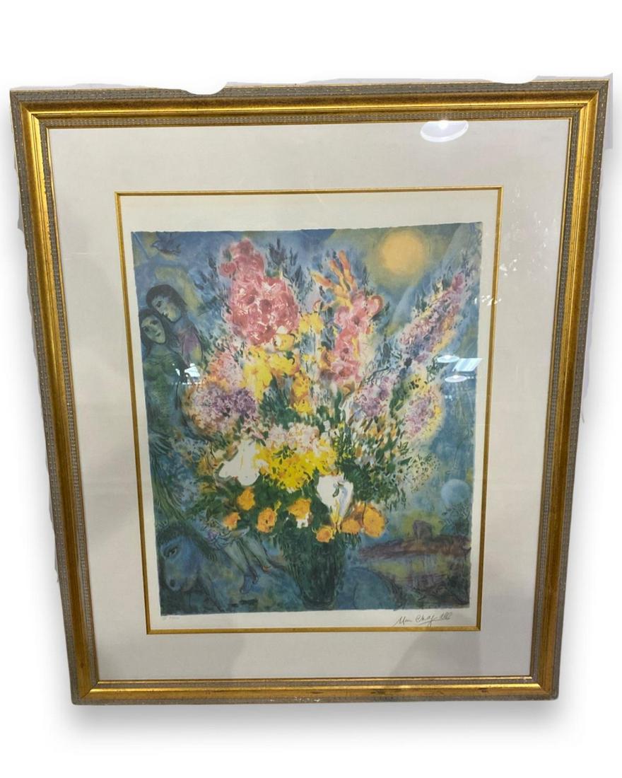 Signed Marc Chagall (French, 1887-1985) Lithograph in Color Lover's Bouquet (1 of 2)