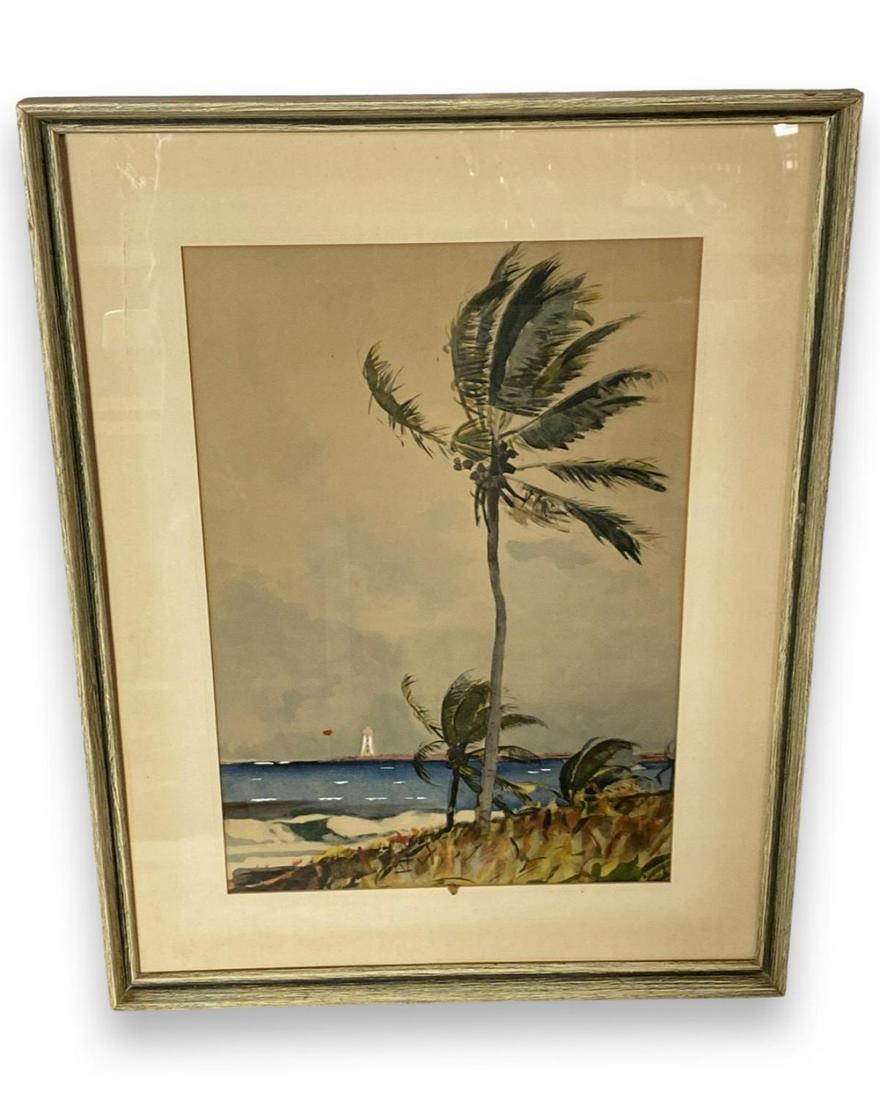 Signed Winslow Homer (American, 1836-1910) Print in Color Palm Tree Nassau (1 of 2)