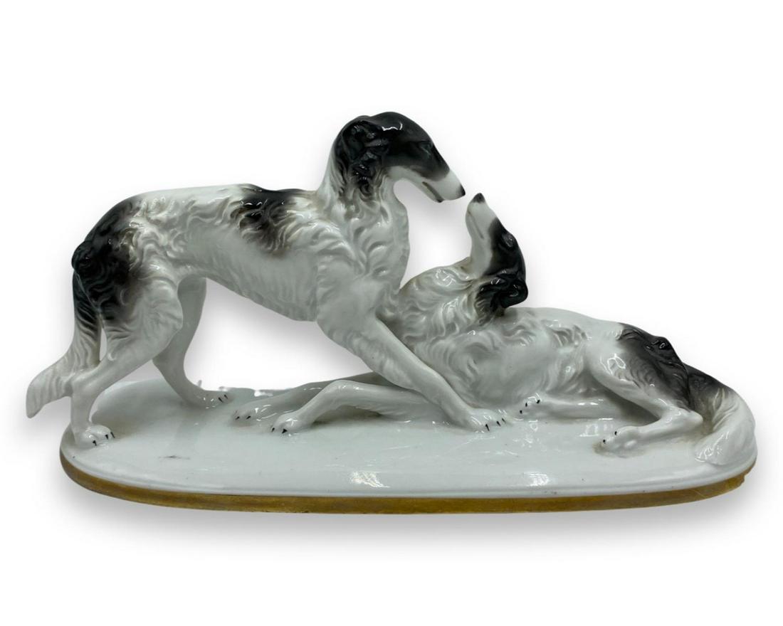 German Neu Tettau Porcelain Two Borzoi Dog Figurines (1 of 2)