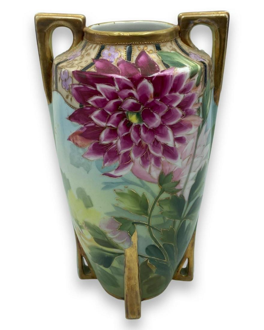 Nippon Hand Painted Porcelain Two Handled Vase (1 of 2)