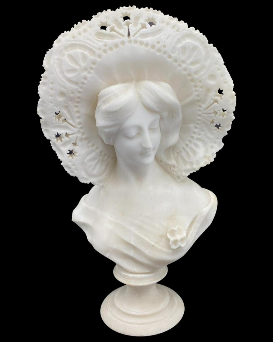 Italian Hand Carved White Marble Ladies Bust (1 of 2)