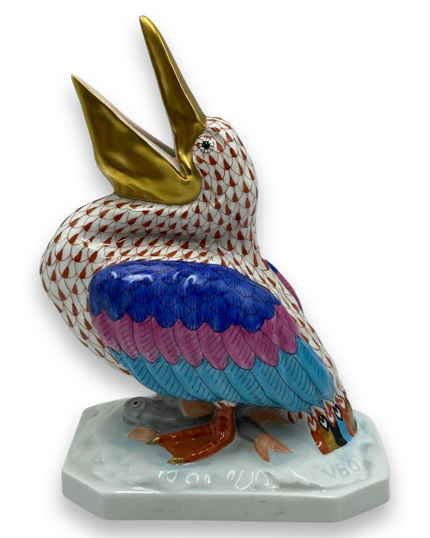 Herend Hungary Porcelain Rust Fishnet Pelican Figure (1 of 3)