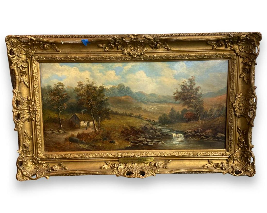 Signed J.E. Grace Dutch Oil Painting on Canvas Moreton Hamstead Devon (1 of 2)