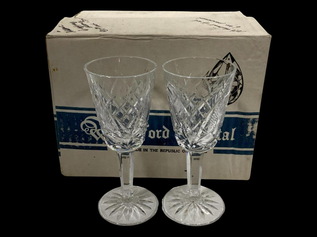 Lot of 11 Waterford Crystal Wine Glasses: Lot of 11 Waterford Crystal Wine Glasses includes 5 Shannon & 6 Kildare measures H: 5 1/8". Six in original box