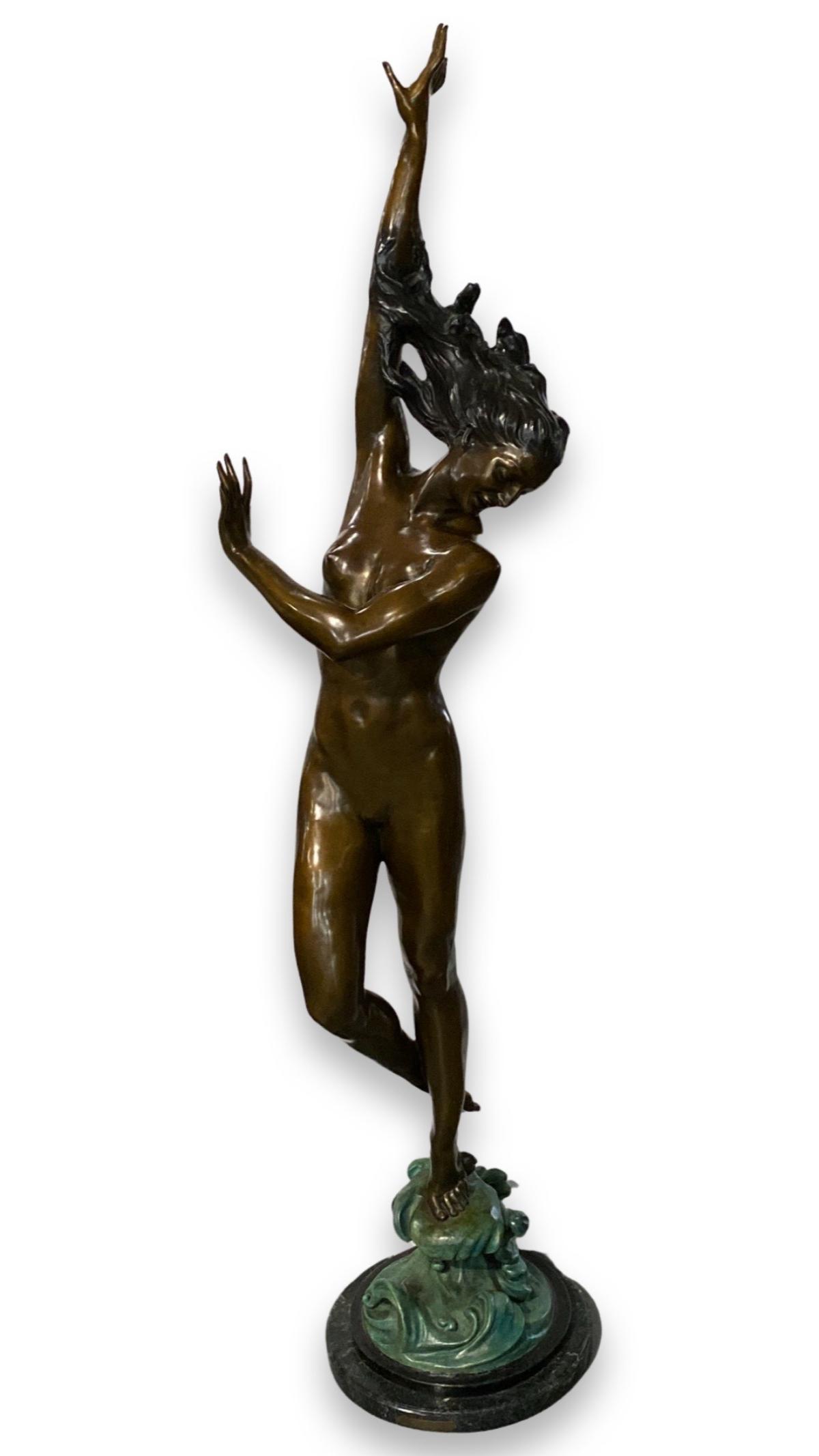 Signed Harriel Whitney Frishmuth (American, 1880-1980) Bronze on Marble Base Crest of the Wave: Signed Harriel Whitney Frishmuth (American, 1880-1980) Bronze on Marble Base Crest of the Wave Sculpture. Signed & dated on base, measures H: 63"