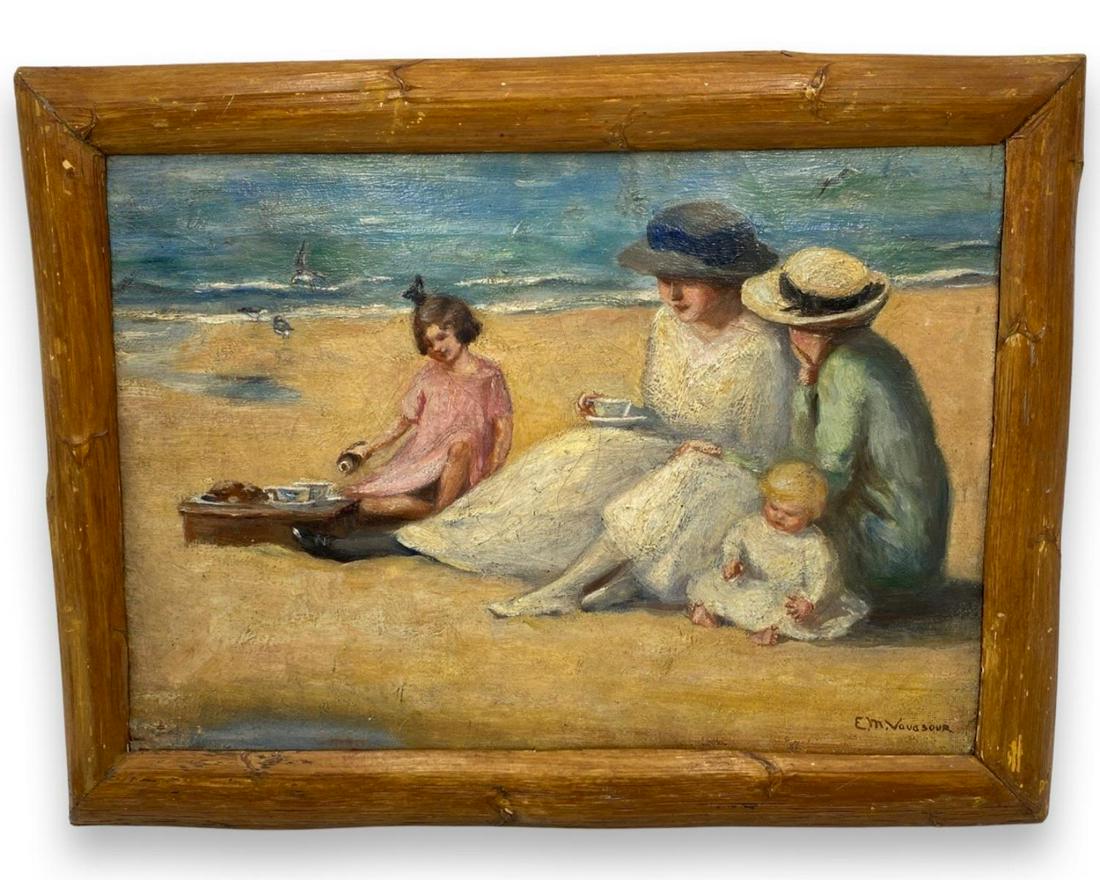 Signed Oil Painting on Canvas Enjoying the Beach (1 of 2)