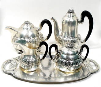 Evald Nielsen Sterling Silver Hammered Tea Set (5 (1 of 4)