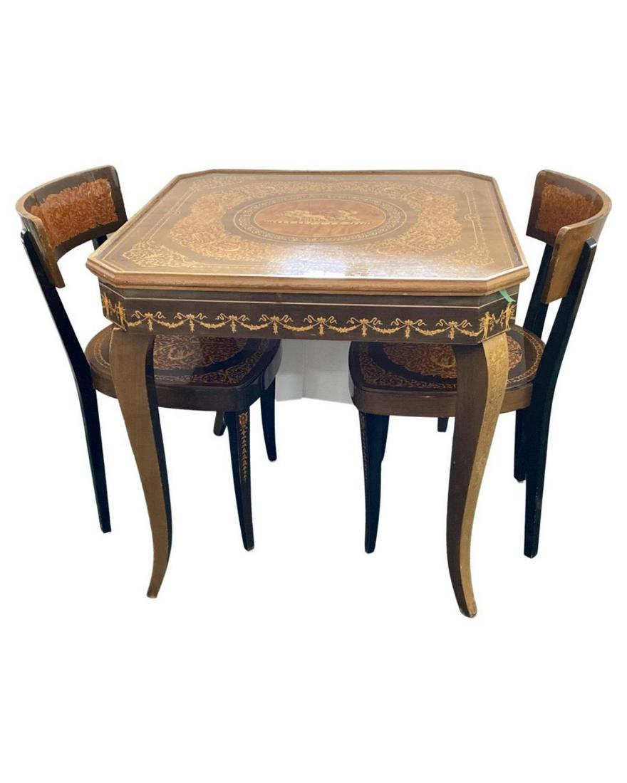 Italian Inlaid Marquetry Game Table with Four Chairs (1 of 6)