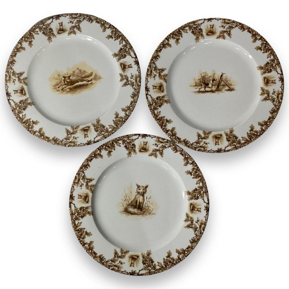 12 C.E. Corey Fox Hunt Aiken Porcelain Plates with Fox & Hounds Acorn Oak Leaf Trim (1 of 2)
