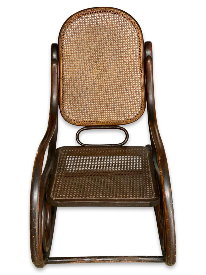 Thonet Bentwood & Rattan Rocking Chair: Thonet Bentwood & Rattan Rocking Chair measures 35" x 33" x 19"