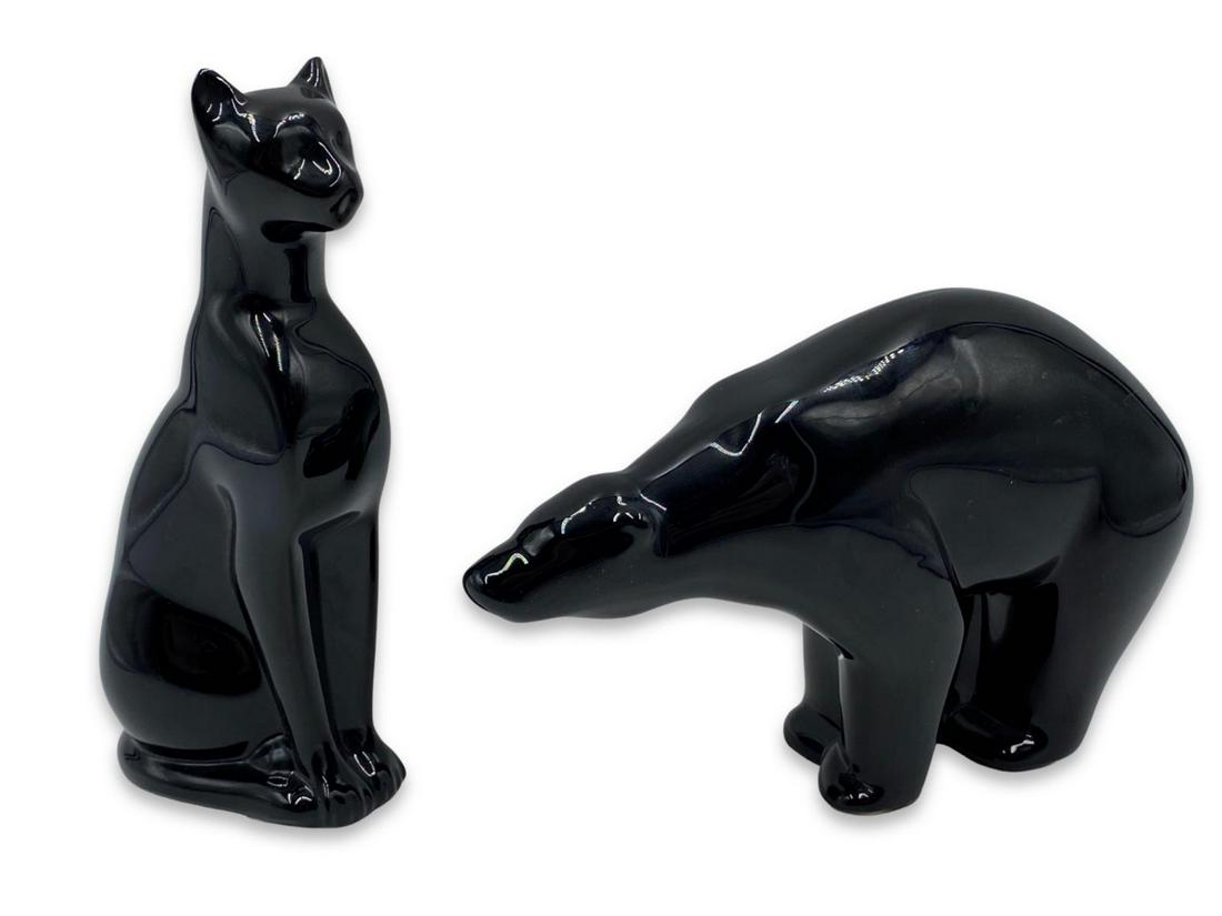 Pair of Baccarat Crystal Noir Polar Bear & Egyptian Black Cat Figurines (1 of 1)