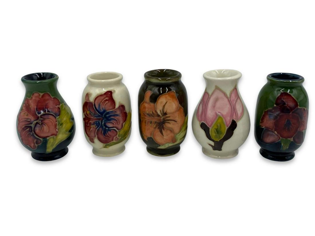 Lot of Five William Moorcroft Glazed Miniature Vases (1 of 2)