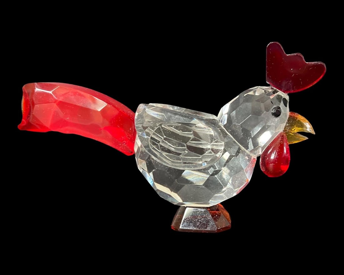 Swarovski Colored & Clear Crystal Cockerel Rooster Figure: Swarovski Colored & Clear Crystal Cockerel Rooster Figure measures approx H: 3" x W: 4 1/2"