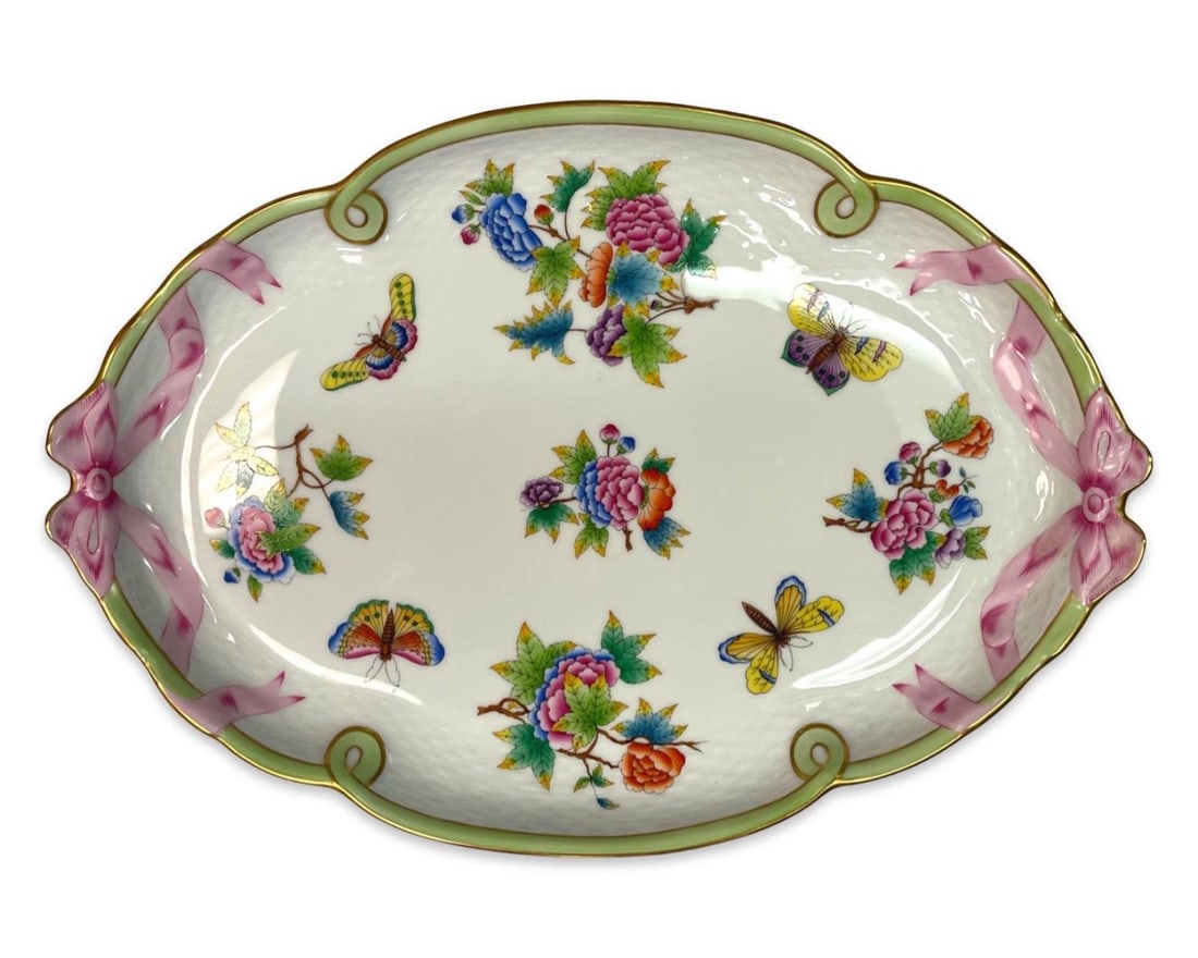 Herend Rothschild Queen Victoria Oval Tray with Bows, Flowers & Butterflies (1 of 3)