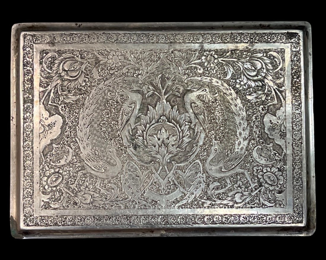 Antique Sterling Silver Peacock & Floral Motif Cigarette Case (1 of 3)