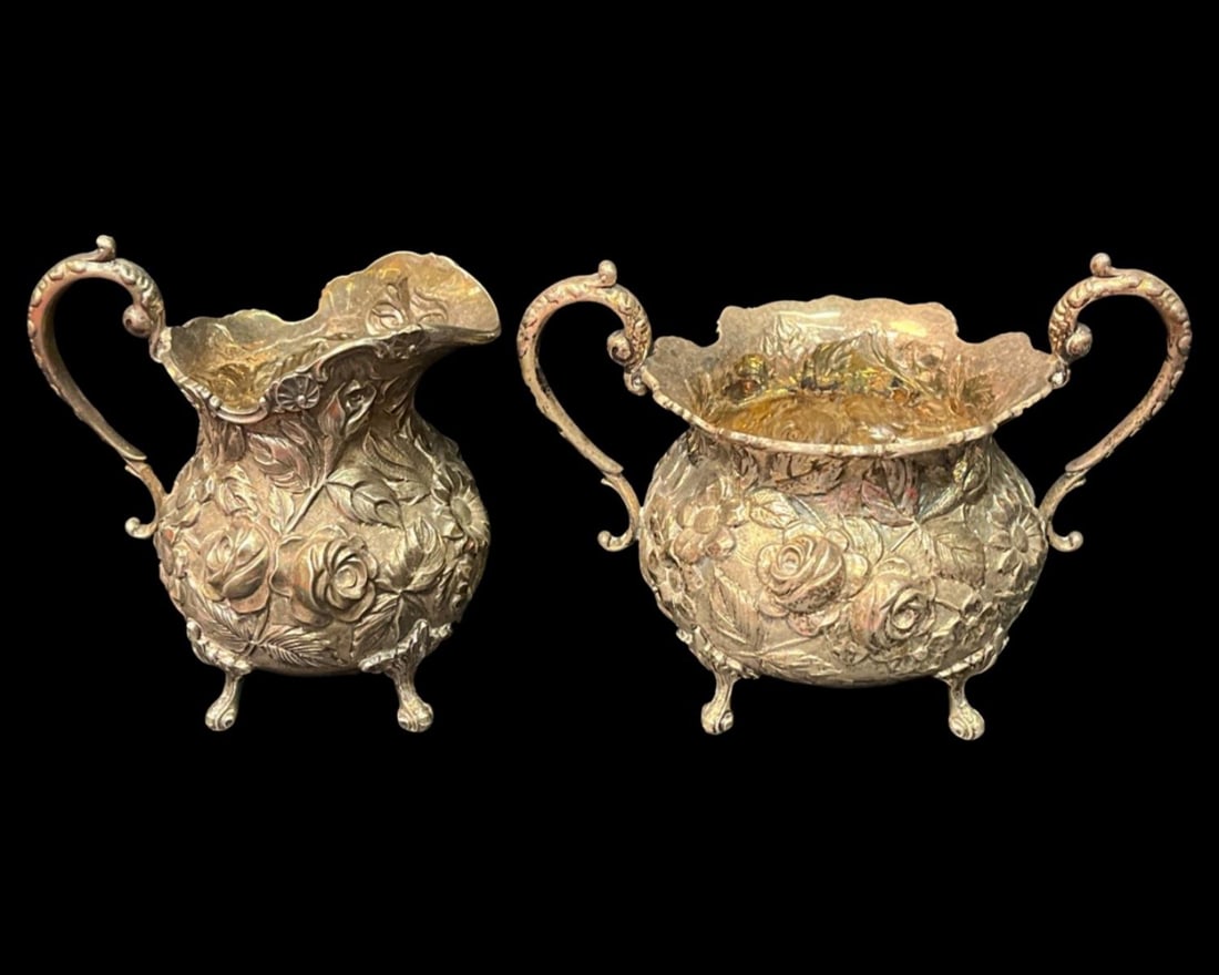 Stieff Sterling Silver Floral Repousse Creamer & Sugar Bowl (1 of 4)