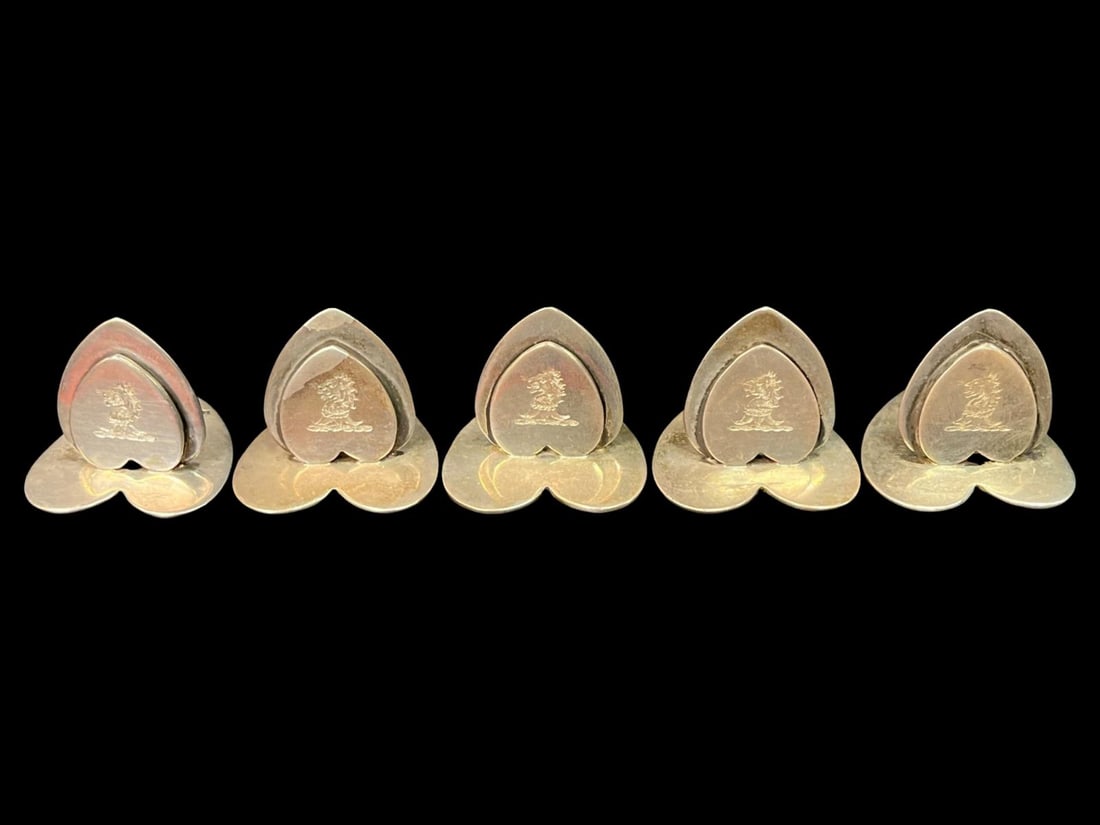 Lot of Five Sterling Silver Heart Shaped Card Holders featuring Lion Monogram (1 of 3)