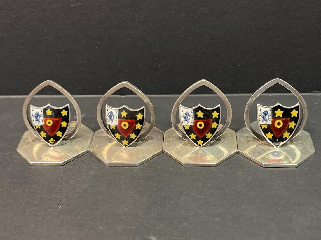 Lot of Four Sterling Silver & Enamel Crest Card Holders (1 of 3)