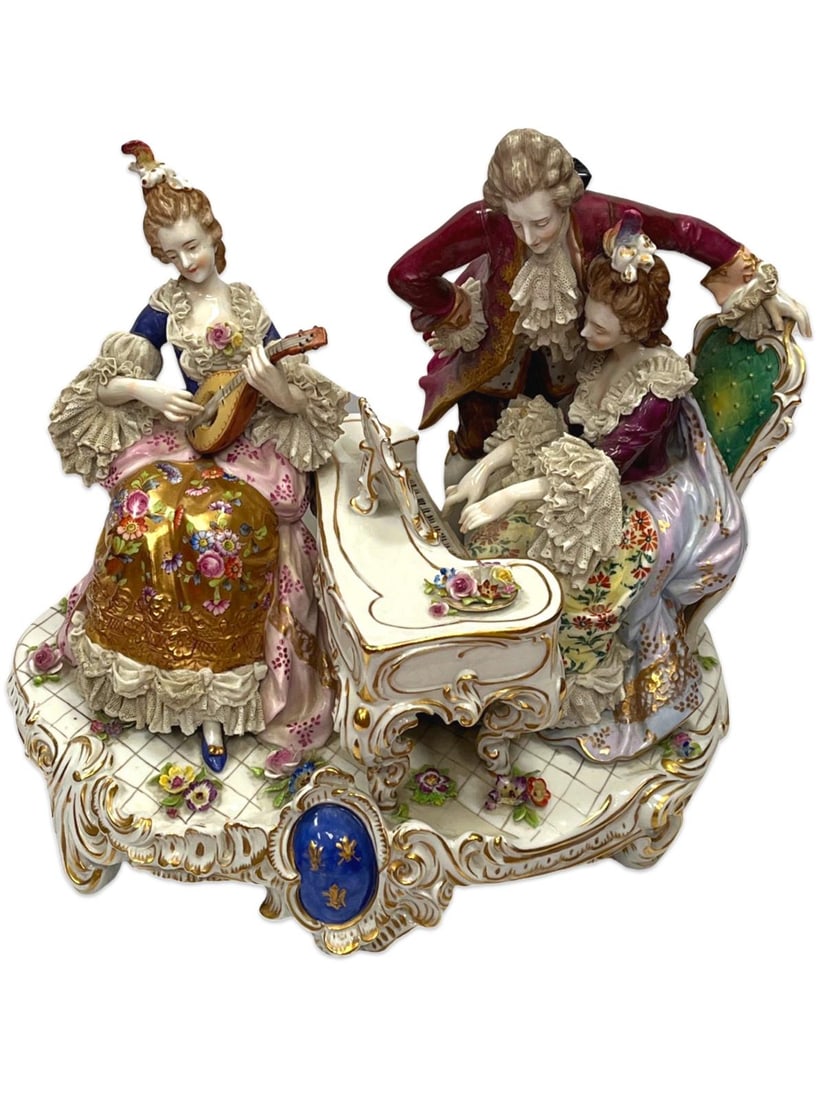 Large Dresden German Handpainted Lace Porcelain Figural Group (1 of 3)