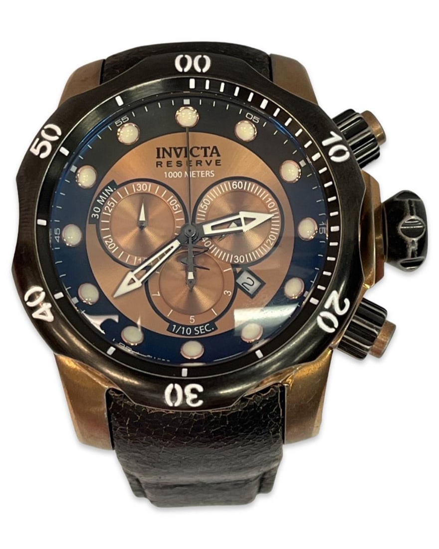 Invicta Reserve Venom Chronograph Men's Wristwatch with Black Leather Strap: Invicta Reserve Venom Chronograph Men's Wristwatch with Black Leather Strap