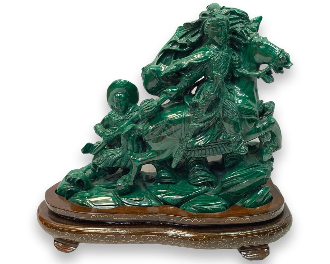 Chinese Carved Malachite Figural Group on Wood Base (1 of 2)