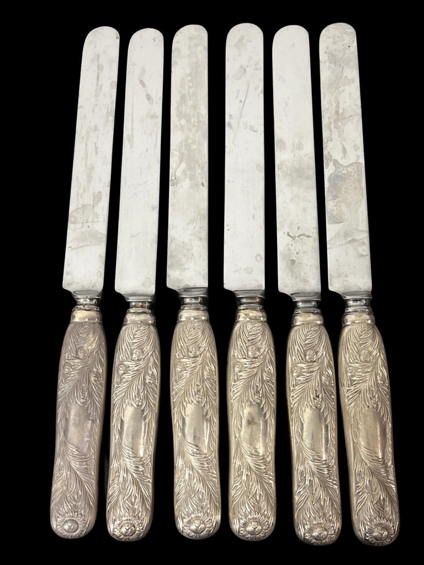 Lot of Six Antique Tiffany & Co. Chrysanthemum Sterling Silver Table Knives (1 of 3)