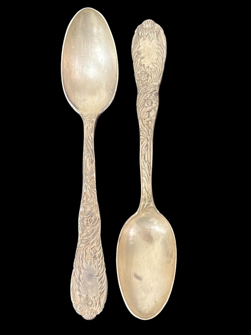 Pair of Antique Tiffany & Co. Chrysanthemum Sterling Silver Teaspoons (1 of 4)