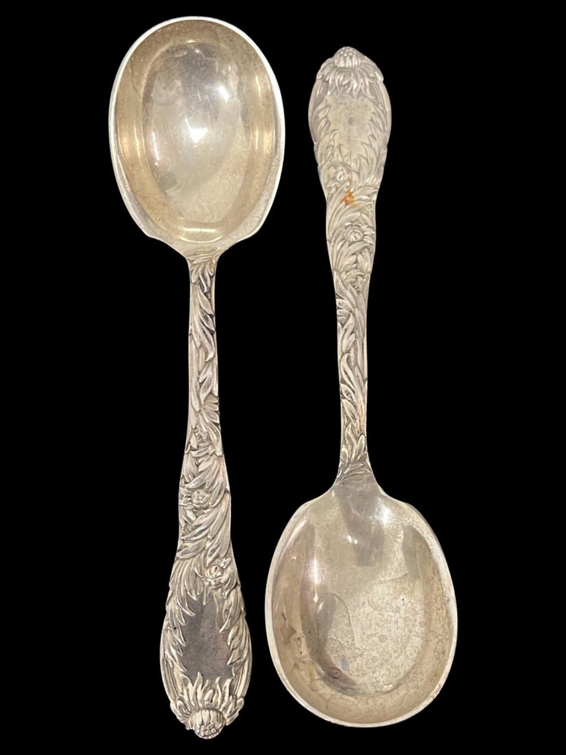 Pair of Antique Tiffany & Co. Chrysanthemum Sterling Silver Sugar Spoons (1 of 3)