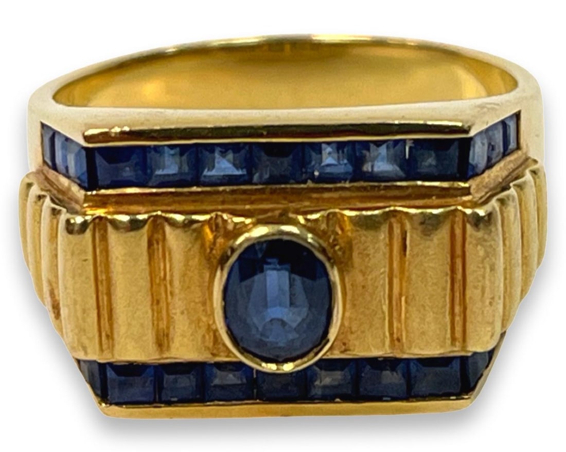 18kt YG & Blue Sapphire Men's Ring (1 of 3)