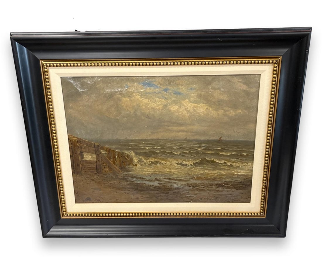 Signed George Cammidge (British, 1846-1916) Original Oil Painting on Canvas View from the Shore (1 of 3)