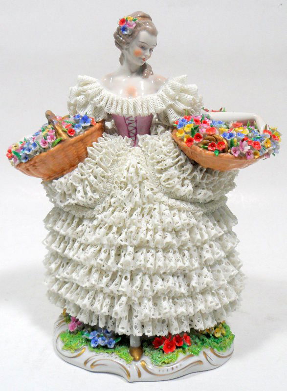 40 Antique Dresden Lace Lady Porcelain Figurine