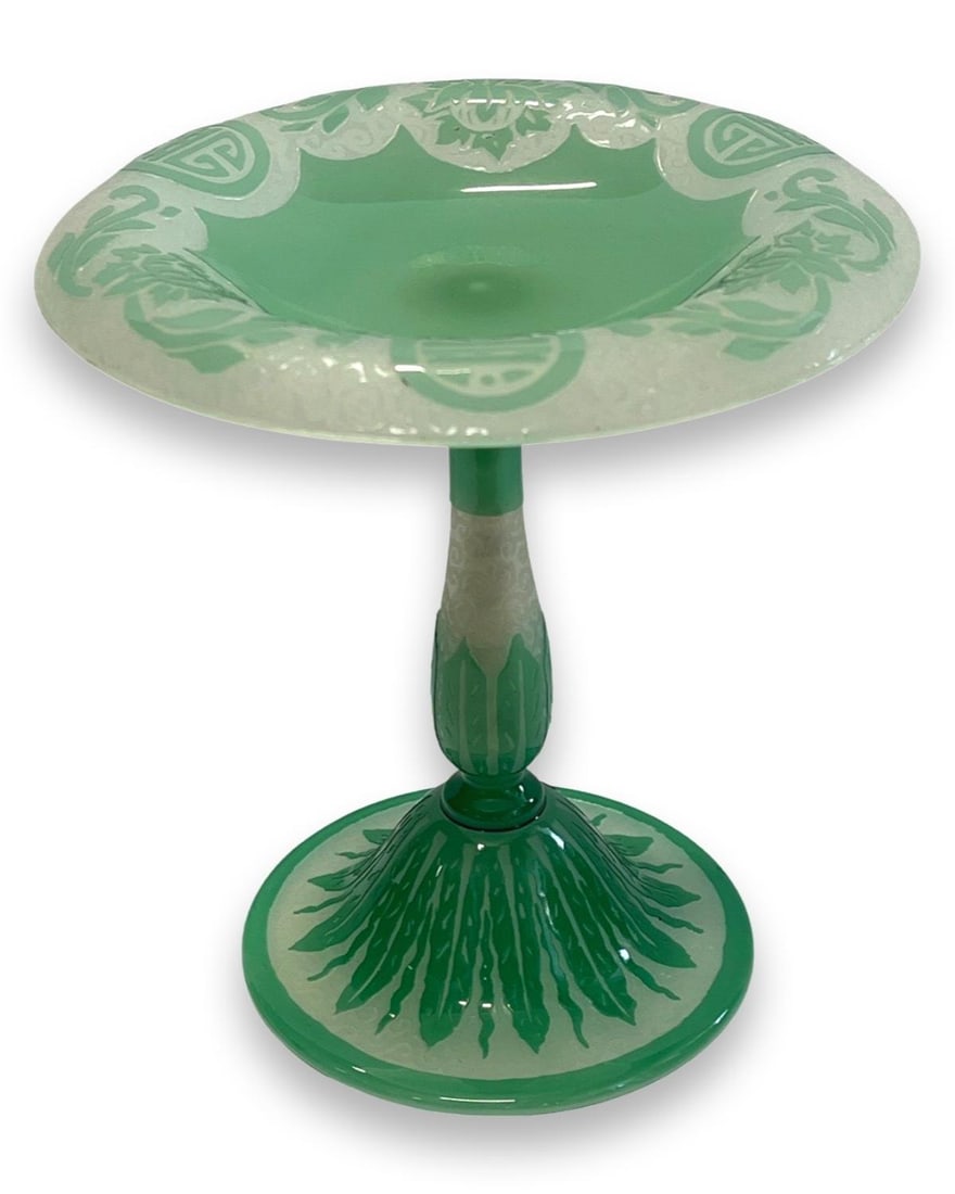 Steuben Acid Cut Back Green Jade Alabaster Compote (1 of 2)