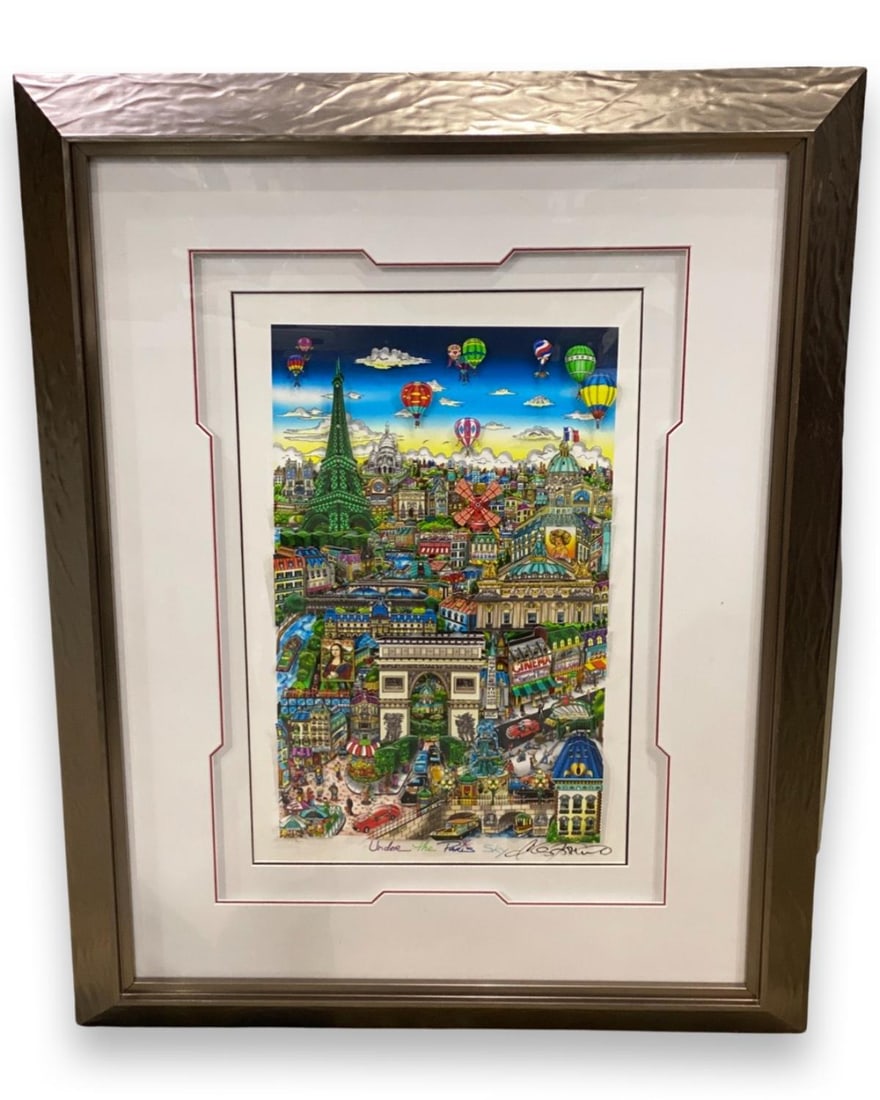 Signed Charles Fazzino (American b. 1955) Mixed Media on Paper Under The Paris Sky (1 of 3)