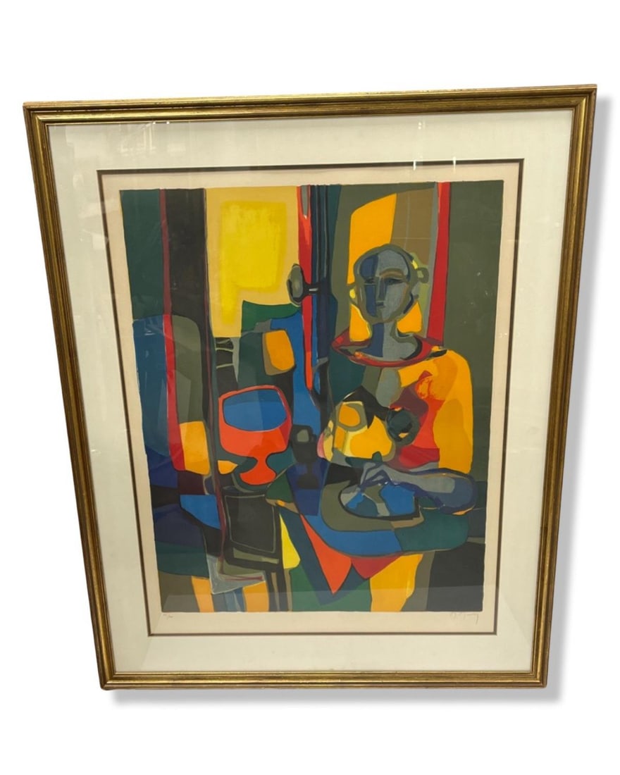 Signed Marcel Mouly (French, 1918-2008) Color Lithograph in Color Femme: Signed Marcel Mouly (French, 1918-2008) Color Lithograph in Color Femme. Signed and numbered 19/200, measures H: 32" x W: 24", 4" frame & matte