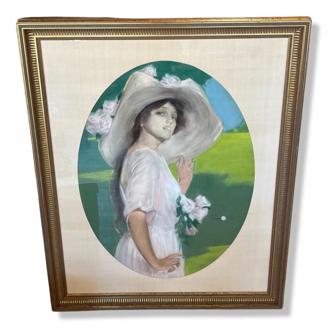 Signed Stanlaws Penrhyn (Scottish, 1877-1957) Pastel on Canvas Portrait of a Young Beauty: Signed Stanlaws Penrhyn (Scottish, 1877-1957) Pastel on Canvas Portrait of a Young Beauty. Signed lower right, measures H: 31" x W: 23", 4" frame & matte